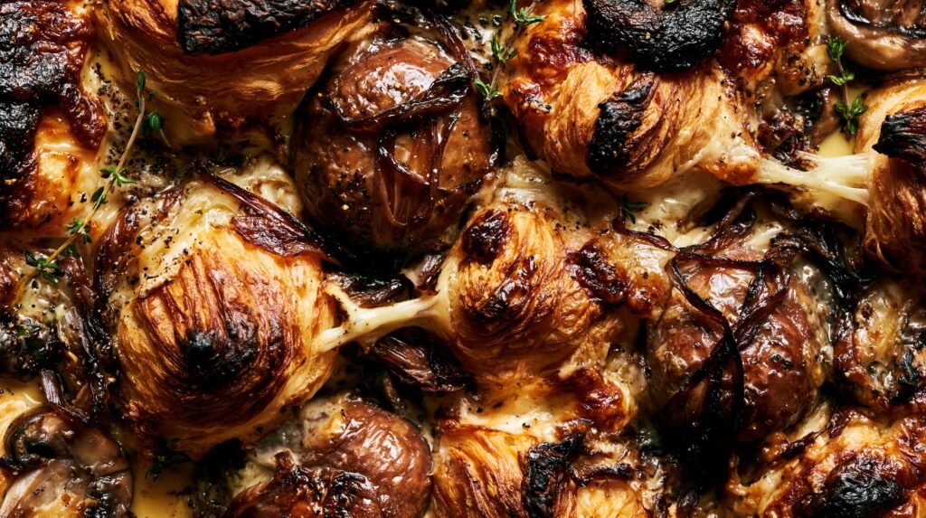 Caramelised Onion, Mushroom & Gruyere Croissant Bake