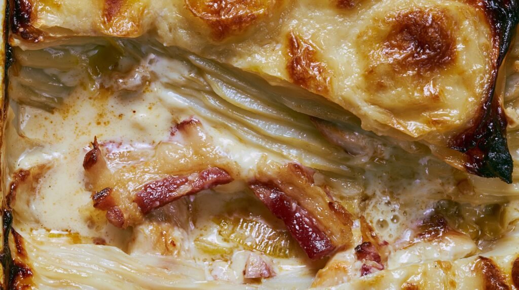 Creamy Chicken, Leek & Bacon Potato Gratin