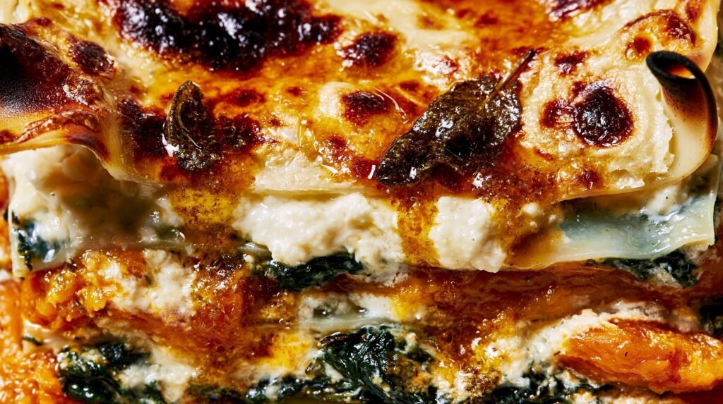 Roasted Butternut Squash, Spinach & Ricotta Lasagne with Sage Butter
