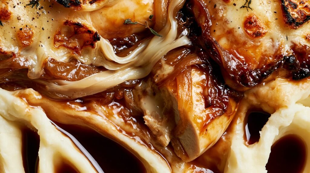 French Onion Chicken with Gruyere & Garlic Mash