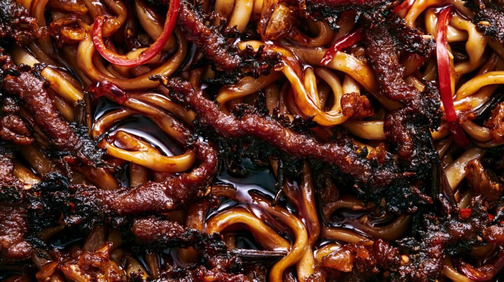 Crispy Chilli Beef with Sticky Garlic Butter Noodles