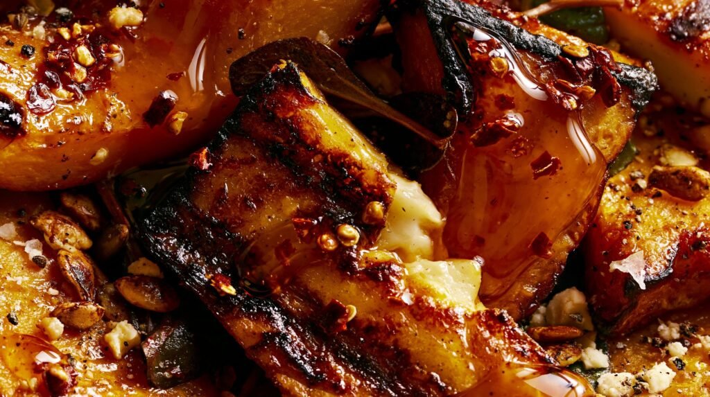 Crispy Halloumi, Roasted Pumpkin & Hot Honey Salad