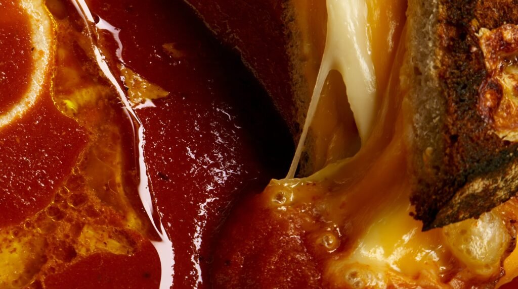 Roasted Tomato & Garlic Soup with Three-Cheese Toastie