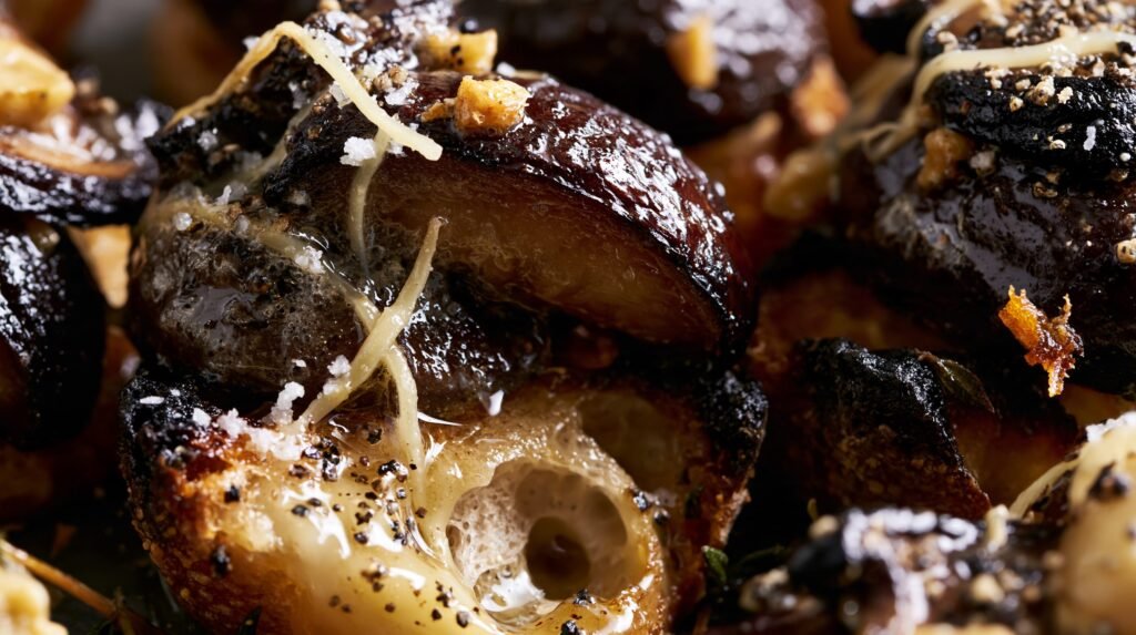 Crispy Garlic Butter Mushroom Crostini Bites